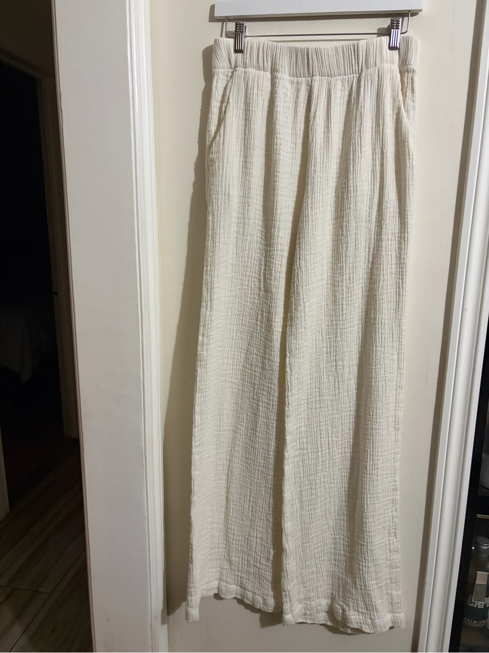 By The Sun Relaxed Wide-Leg Cream Gauze Pants Large EUC msrp $100 - Picture 2 of 10